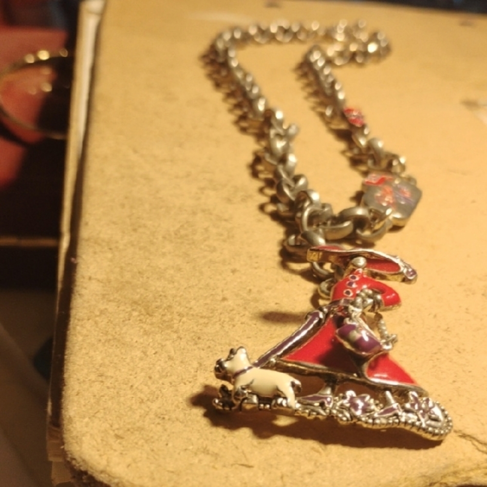 Chic Silver and Red Pendant Necklace Red Hat Society
